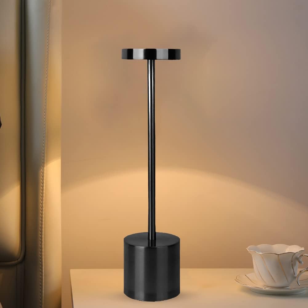 SUAVER Draadloze Oplaadbare LED Tafellamp Metalen Bureaulamp met Touch,3 Kleurmodi en Dimbaar,nachtlampje bedlampje Table Lamp voor Slaapkamer, Studeerkamer,decoratieve verlichting (2PCS Black