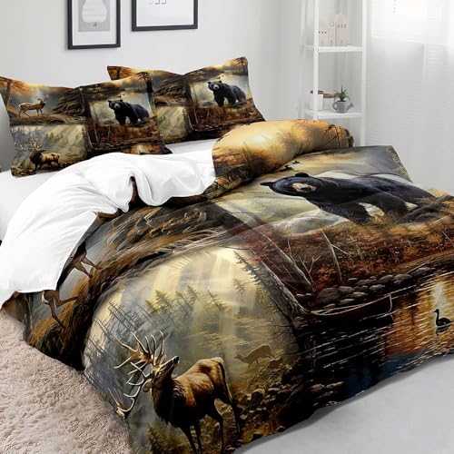 Luvivihome VV-AD003 Vivihome 3Pcs Black Bear Deer Bedding Set, Woodland Animals Elk Moose Wildlife Hunting Country Lodge Cabin Duvet Cover Set thumb #2