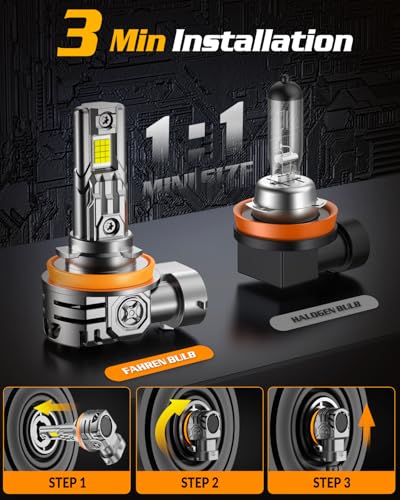 Image of FAHREN H11 /H8 /H9 Fog Light Bulbs, 50,000LM Brightness, 6500K H9 /H8 /H16 Low Beam, 10-Year Service Life with Cooling Fan, IP68 Waterproof, Real 1:1 Halogen Mini Size Plug N Play, Pack of 2