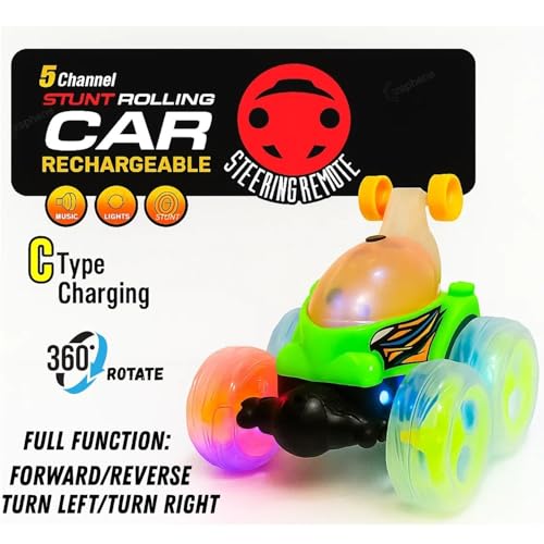 Image of GRAPHENE 5 Channel RC Stunt Transforming Toy Car Rechargeable Remote Control 360 Rotating Rolling Stunt Car for Kids Off Road Vehicle Toy Cars Kids Monster Truck Rock Climbing Car Toy (Multicolor)