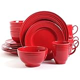 Red 16 Piece Dinnerware Set, Stoneware Dinner Set for 4, Elegant,