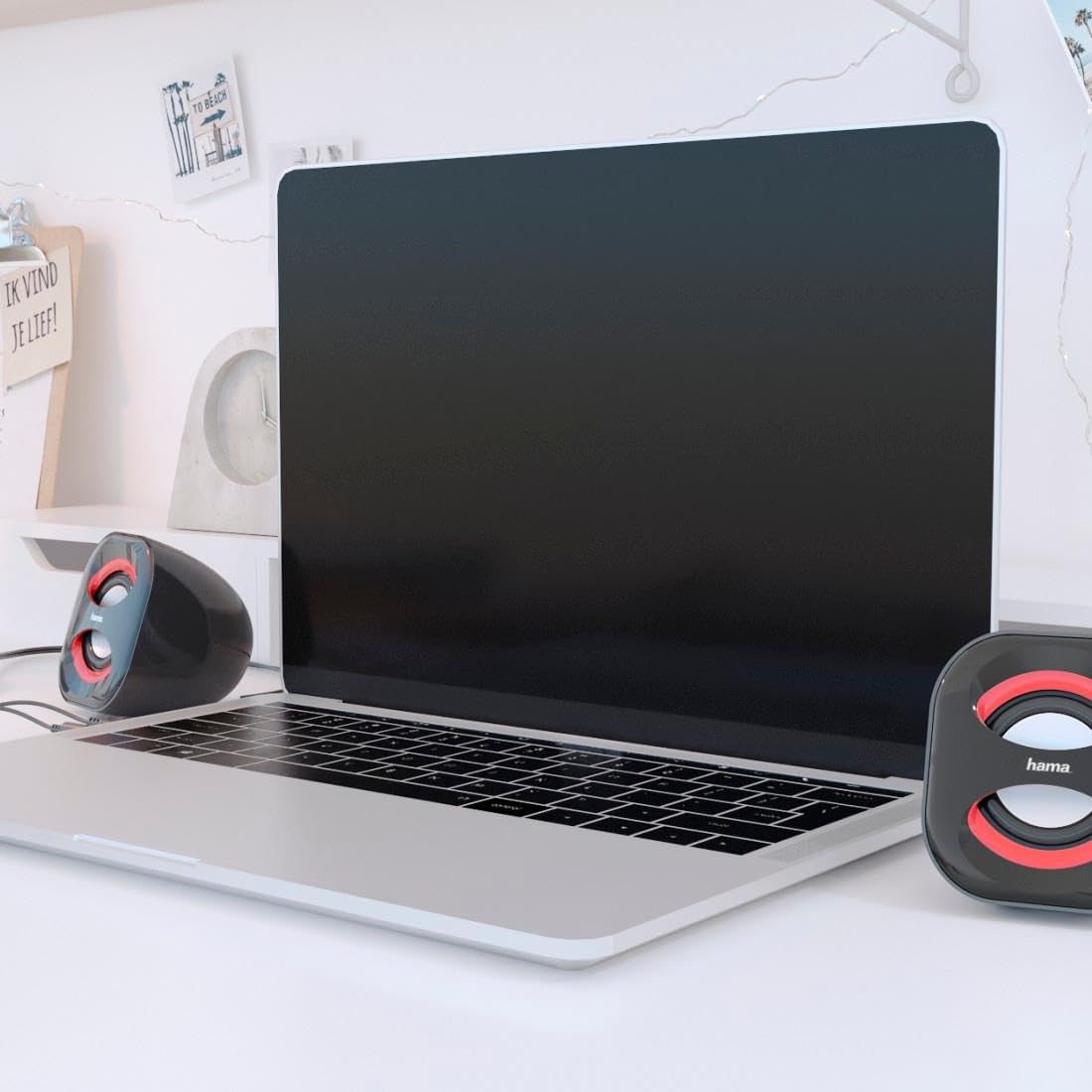 Hama Casse Sonic Mobil 183 per Notebook, RMS 2x1.6W, Connessione USB, Nero/Rosso