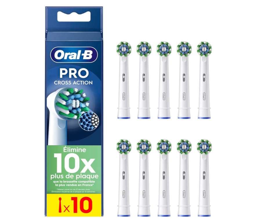 Oral-B Pro CrossAction - Spazzole di ricambio per spazzolino elettrico, confezione da 10 testine per spazzole, EB50X