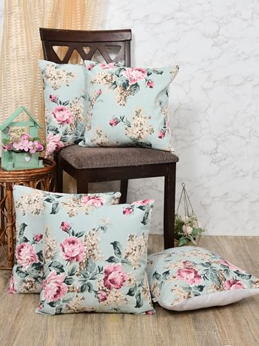 Image of Clasiko Premium Duck Cotton Decorative Throw Cushion Covers for Sofa Living Room ; Set of 5; 16x16 Inches; Floral Embrace