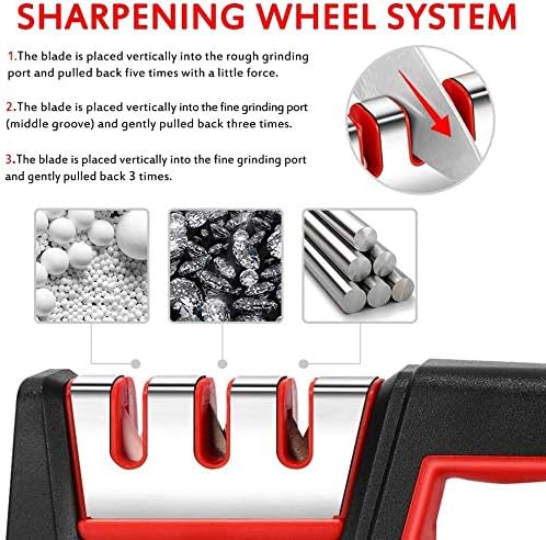 Knife Sharpener,Etmury 3-Stage Kitchen Knife Sharpener,Kitchen Tools Household Knives Shaping and Sharpening,Ceramic Stone, Tungsten Carbide Steel,Diamond Rods With Non-Slip Base