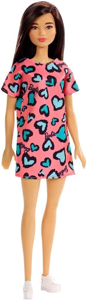 Barbie , Brunette, Wearing Pink and Blue Heart-Print Dress and Platform Sneakers, for 3 to 7 Year Olds (GHW46)