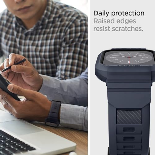 Image of Sounce Rugged Armor Band for Apple Watch 42mm /44mm /45mm /49mm Ultra, Shockproof Protective Case Strap Compatible with Series 8 /7 /6 /5 /4 /3 /2 /SE, Waterproof Dustproof Sport Strap (Blue)