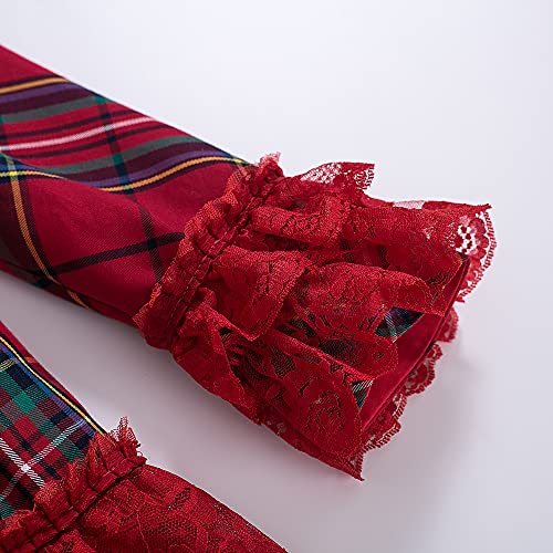 Pettigirl Girls Christmas Winter Vintage Red Plaid Lace Ruffle Layered Teen Party Clothes Long Sleeve Boutique Dress4