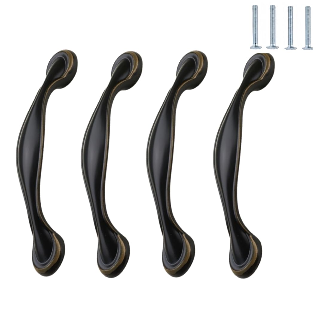 NLQCSXWEP Zinc Alloy Cabinet Bow Handle, Zinc Alloy Cabinet Wardrobe Door Drawer Handle Black Pack of 4(G-96mm Black)