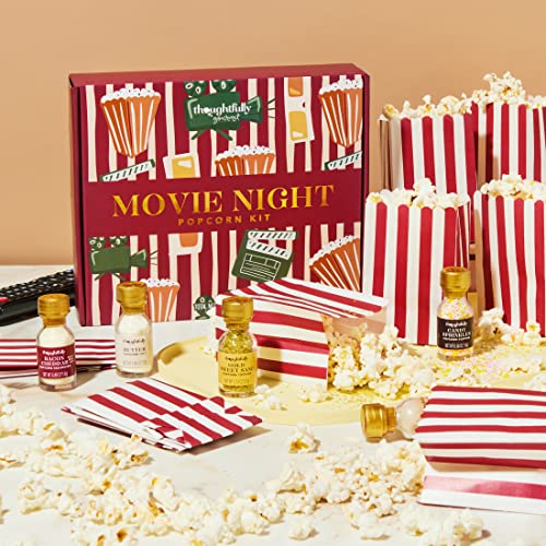 Image of Thoughtfully Gourmet, Movie Night Popcorn Set, Includes Yellow and Mixed Popcorn Kernels, 10 Paper Bags, 5 Seasonings & Toppings