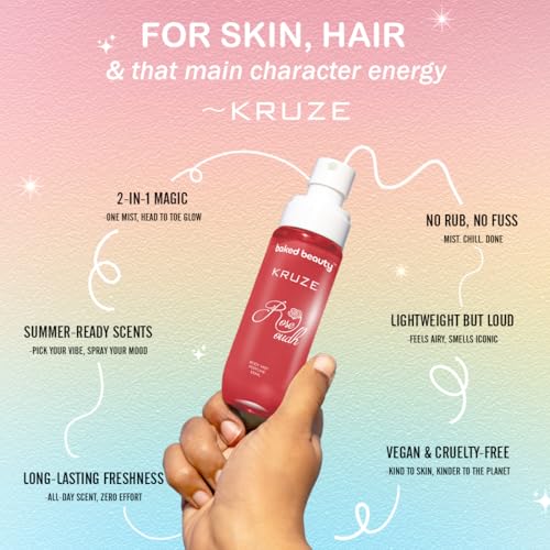 Image of BAKED BEAUTY Kruze Rose Oud Perfume Body Mist | Refreshing Long Lasting Tropical Fragrance|Double Duty Mist For Hair & Body| Travel-Friendly Perfume Body Spray for Women 100ml (Rose)