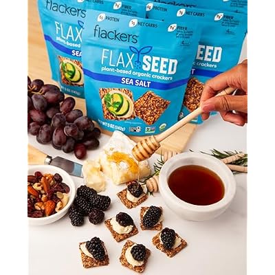 Flackers Organic Variety Pack, Sea Salt, Rosemary, Savory and Cinnamon, Gluten Free, Non-GMO, Vegan, Low Carb snacking, Pack of 4
