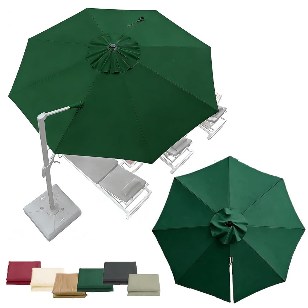 GJPXFR Cantilever Round Umbrella Replacement Fabric 10ft 11ft 11.5ft 8 Ribs Patio Parasol Canopy Replacement Cloth, Outdoor Offset Umbrellas Top Cover(Green,350cm/11.5ft)