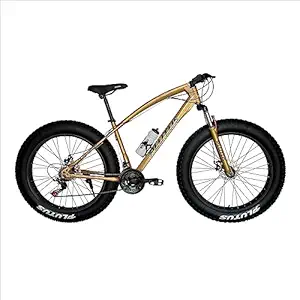 Plutus Jaguar Fat Bike with 21 Gears Multi Speed, Fat Cycle with Dual Disc Brake 26X4 T Fat Tyre Cycle (21 Gear, Golden-Black)