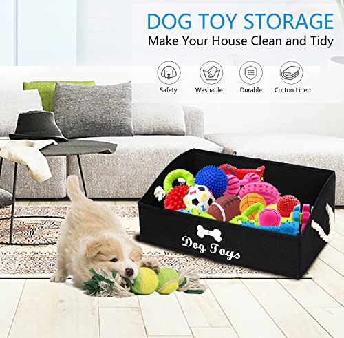 Image of Morezi Large Dog Toy bin Puppy Shallow Toy Baskets - Perfect for Collapsible Bin for Living Room, Playroom, Closet, Home Organization - Black - Rectangle - Dog
