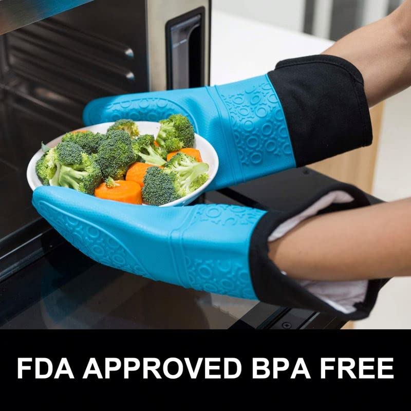 Image of THW Professional Large Silicone Oven Gloves Heat Proof,Kitchen Oven Mittens for Baking Heat Resistant Oven Mitts Cotton Quilted Silicone Gloves for Oven, Microwave