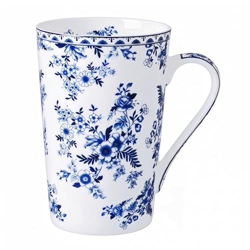 Taza alta de porcelana fina con diseño floral 14 oz miniatura 1