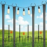 DFENG 4 Pack String Light Poles,10 Ft Metal Poles with Fork for Outdoor String Lights,Festoon Light Pole with Post Stand for Outside,Patio,Garden Wedding Party