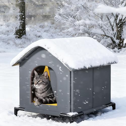 Casa for Gatos aislada al Aire Libre,Casa for Gatos Exterior Resistente a la Intemperie,Puede acomodar,Fácil Montaje, Refugio cálido for Gatos al Aire Libre(M)