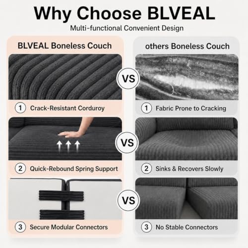 Image of 96 inch Boneless Couch, Modular L-Shaped Cloud Sectional Sofa, Grey