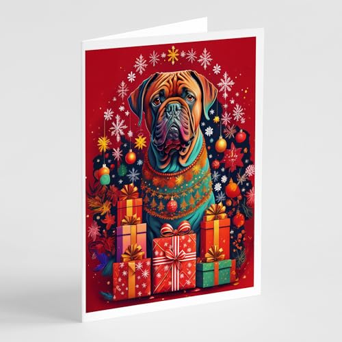 Caroline's Treasures DAC3078GCA7P Dogue de Bordeaux Holiday Christmas Greeting Cards Pack of 8 Blank Cards with Envelopes Whimsical A7 Size 5x7 Blank Note Cards