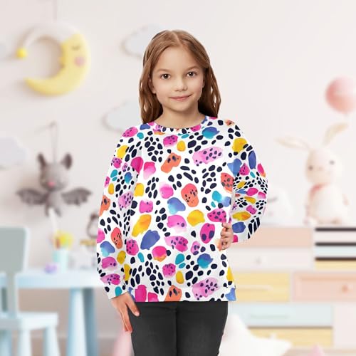 JUNZAN Watercolor Leopard Printed Big Girls Sweatshirts Hoodies Fleece Kids Hoodies Boys Camping 4T 5