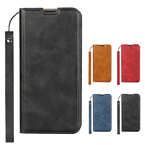 Elick AQUOS sense3 plus ケース カバー 超薄型 軽量 手帳型 AQUOS sense3 plus サウンド SHV46 ケース sense3 plus SH-RM11 ケース 高級PUレザー マグネット式 ストラップ付き カード収納 スタンド機能 アクオス センス3 プラス ケース スマホケース ブラック