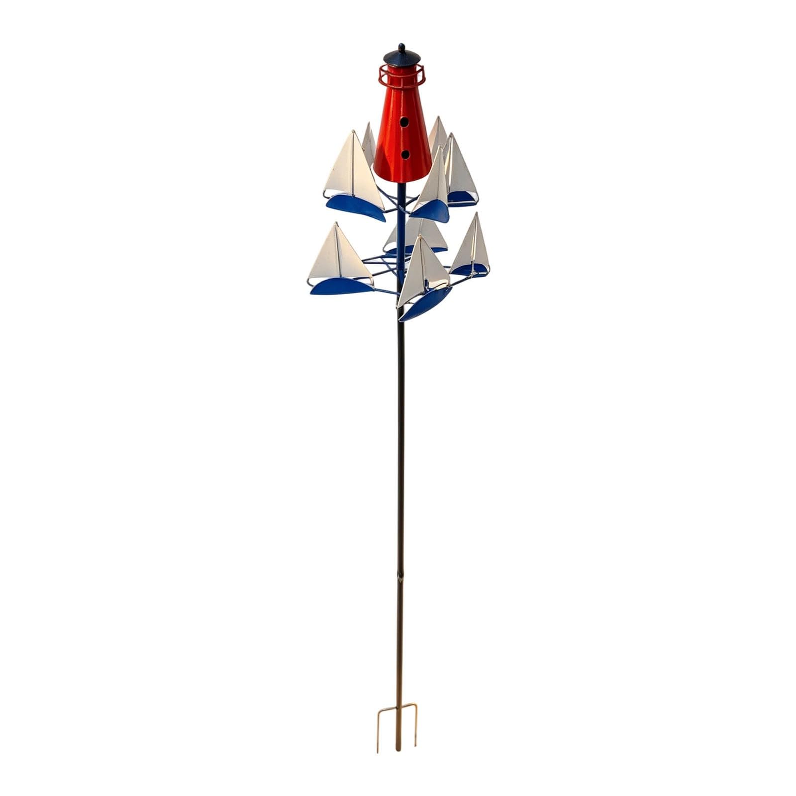 Moulin à vent nautique en métal rouge de 86x20 cm avec piquet de jardin