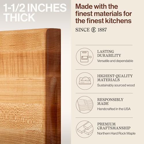 Image of John Boos R-Board Series Rectangular Wooden Maple Cutting Board 18 inchx12 inch | - 1.5 inch Thick, 10-lb Reversible Butcher Block with Edge-Grain & Finger Grips - Made in the USA