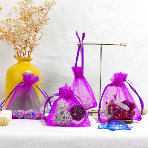 Image of BOEIAC Organza Bags - 50 Mini Rose Gold Mesh Wedding & Party Favor Bags with Drawstring - 4 x 6 Inch, Jewelry, Candy