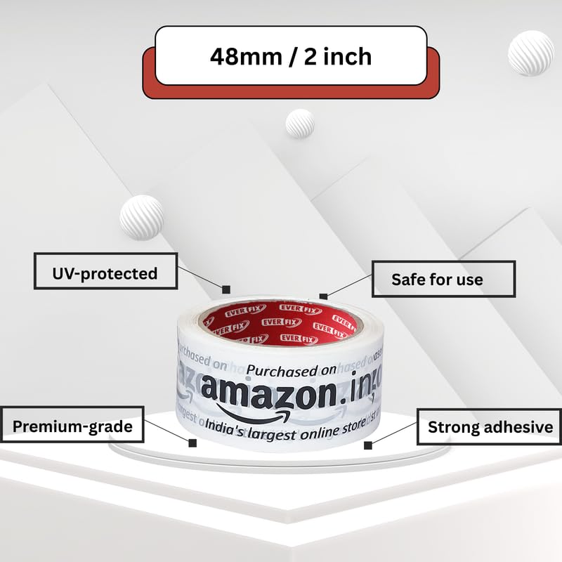 Image of BOPP Packaging Amazon White Tape | Cello | 48mm / 2 inch Width | BOPP Industrial Packaging Tape for E-Commerce Box Packing, Office and Gift Wrapping & DIY | 65 Meter Pack of 6