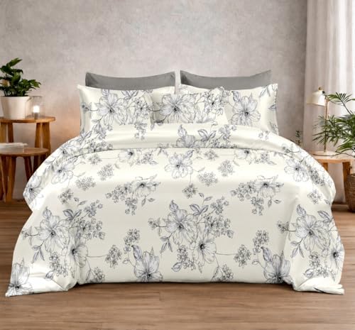Image of DECOR2ADMIRE Premium Cotton Bedsheet Double King Size 90x100 Inches, 300 TC Soft Breathable Printed Bed Sheet with 2 Pillow Covers (Classic White Floral, Double 90 inch x 100 inch)