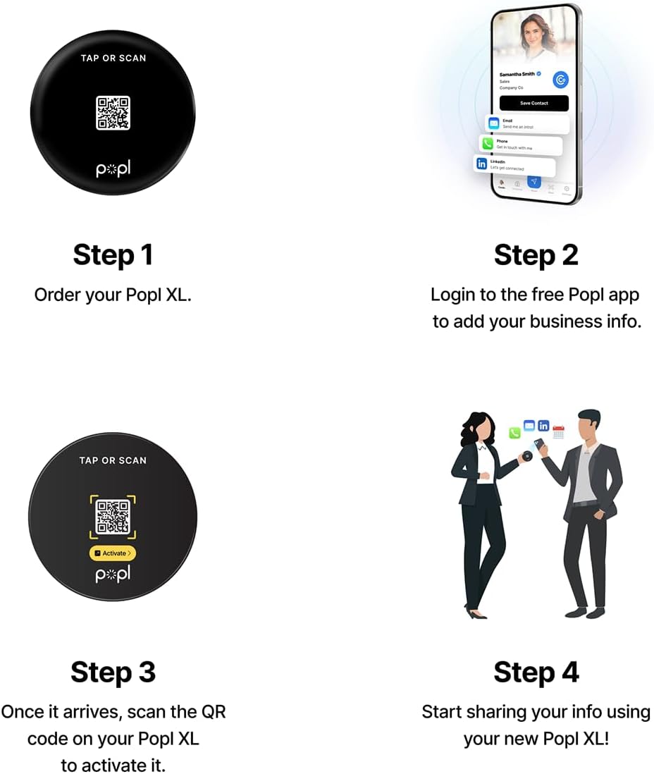 Authentic Patented Popl XL™ (Avoid Fake Knockoffs) - Smart NFC Networking Card - Simply Tap to Exchange Contact Info, Capture Leads, & Manage Contacts (White)