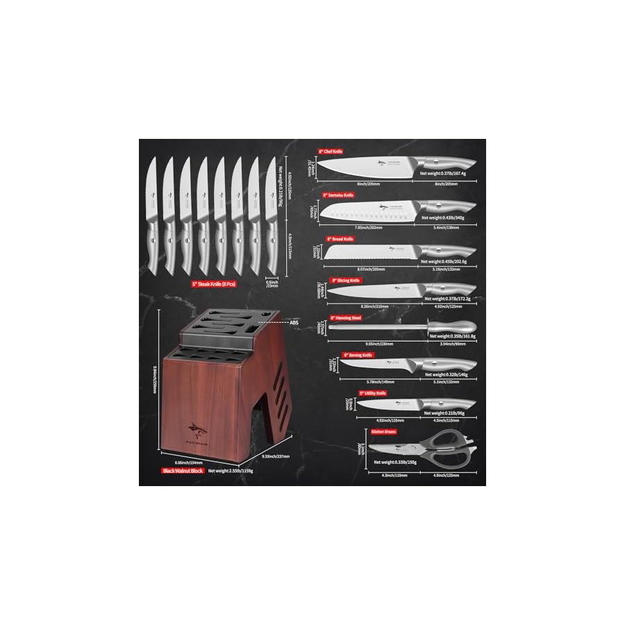 MAD-SHARK-Knife-Sets-for-Kitchen-with-Block-17-Pieces-Knife-Block-Set-Wooden-Block-German-Stainless-Steel-Chef-Knife-Set-with-Bread-Knife-and-Steak-Knives-Dishwasher-Safe-Sliver MAD SHARK Knife Sets for Kitchen with Block, 17 Pieces Knife Block Set, Wooden Block German Stainless Steel Chef Knife Set with Bread Knife and Steak Knives, Dishwasher Safe, Sliver