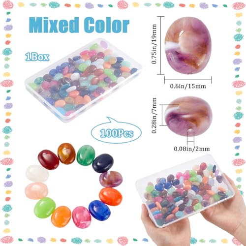 SOFPLATE 1 Box 100Pcs Oval Spacer Beads Oval Stone Beads Elliptical Acrylic Imitation Gemstone Colorful Stones Spacers for Jewellery Bracelet Necklace Making DIY Crafts Supplies Accessories - Image 2