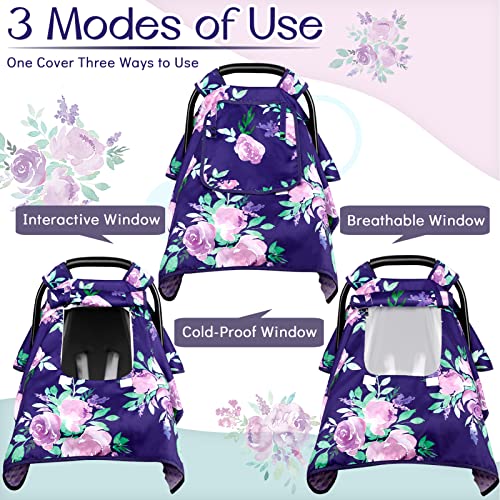 Image of Baby Carseat Seat Cover Girls, Winter Carseat Canopy, Cozy & Warm Cover with Zipper Peep Windows, Infant Minky Carrier Cover, Soft Breathable, Baby Must Have, Purple Stuff