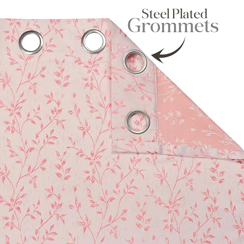 Image of Yellow Weaves 2 Pcs Jacquard Leaf Eyelet Long Door Curtain - Perfect for Home, Office, Bedroom, Living Room & Balcony - 7 Feet (Dusty Pink)