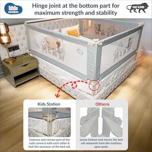 Image of Kids Station 1 Side Basic Bed Rail Guard (5.3ft x 2.6ft / 150x80cm), Bed Railing for Baby Safety, Kids Toddler Bed Protector Side Walls, Adjustable Height, Portable & Foldable (Grey)