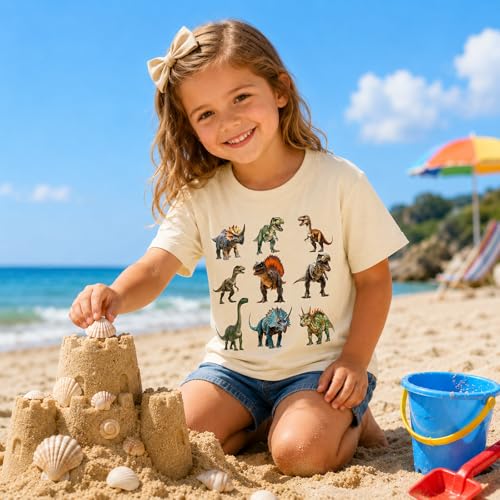Image of Dinosaur Shirt for Kids Boys Girls Funny Toddler Dino Short Sleeve Graphic Cotton Tee Top 2-7T
