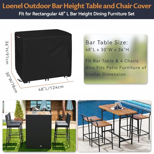 Loenel Outdoor Bar Height Table and Chair Cover, Heavy Duty 600D Waterproof Patio Bar Set Cover for Rectangular 48" Long Bar Height Dining Furniture Set - 48"L x 30"W x 36"H - Thumbnail 3