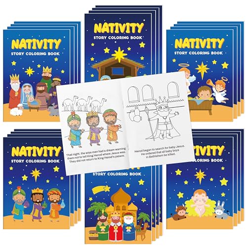 Image of Nativity Coloring Books for Kids - 24Pcs Bulk Christian Nativity Mini Coloring Booklet DIY Art Drawing Book for Bible Savior Religious Activity Supplies School Classroom Xmas Party Goodie Bag Stuffer