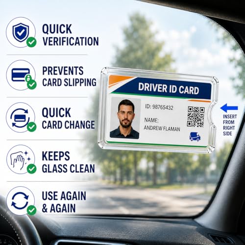 Image of AutoKraftZ Removable ID Card Holder for Car Windshield Set of 2 - Transparent Tag Holder for Car Glass | Non-Sticky Ticket & Parking Pass Holder