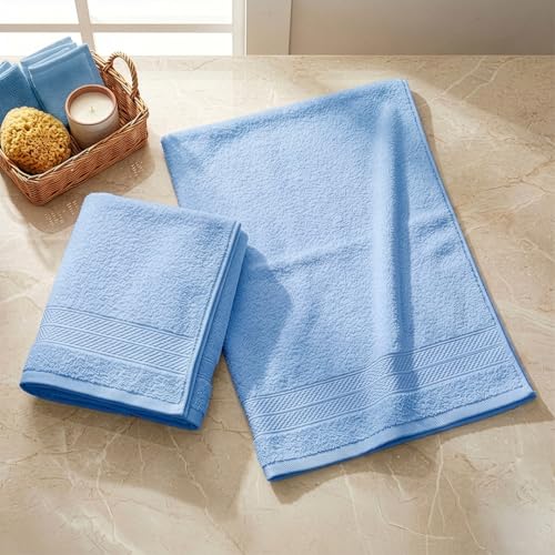 Image of LANE LINEN 450 GSM 100% Cotton Colorado Hand Towel 2PC - Cerulean Blue | Ring Spun Cotton Weave, True 60x40cm Each, Quick Dry & Absorbent, Napkins for Gym, Workout, Sports