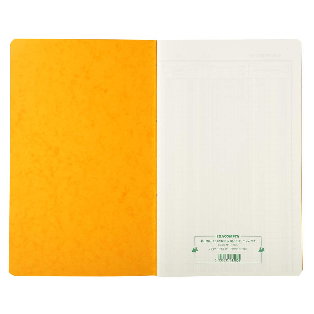 Exacompta - Réf. 7500E - 1 Piqûre JOURNAL DE CAISSE OU BANQUE - 2 libellés - 5 Débit et 5 Crédit - 31 lignes - 80 pages foliotées - format 320x195 mm - 4 couleurs aléatoires, jaune, bleu, rouge, vert