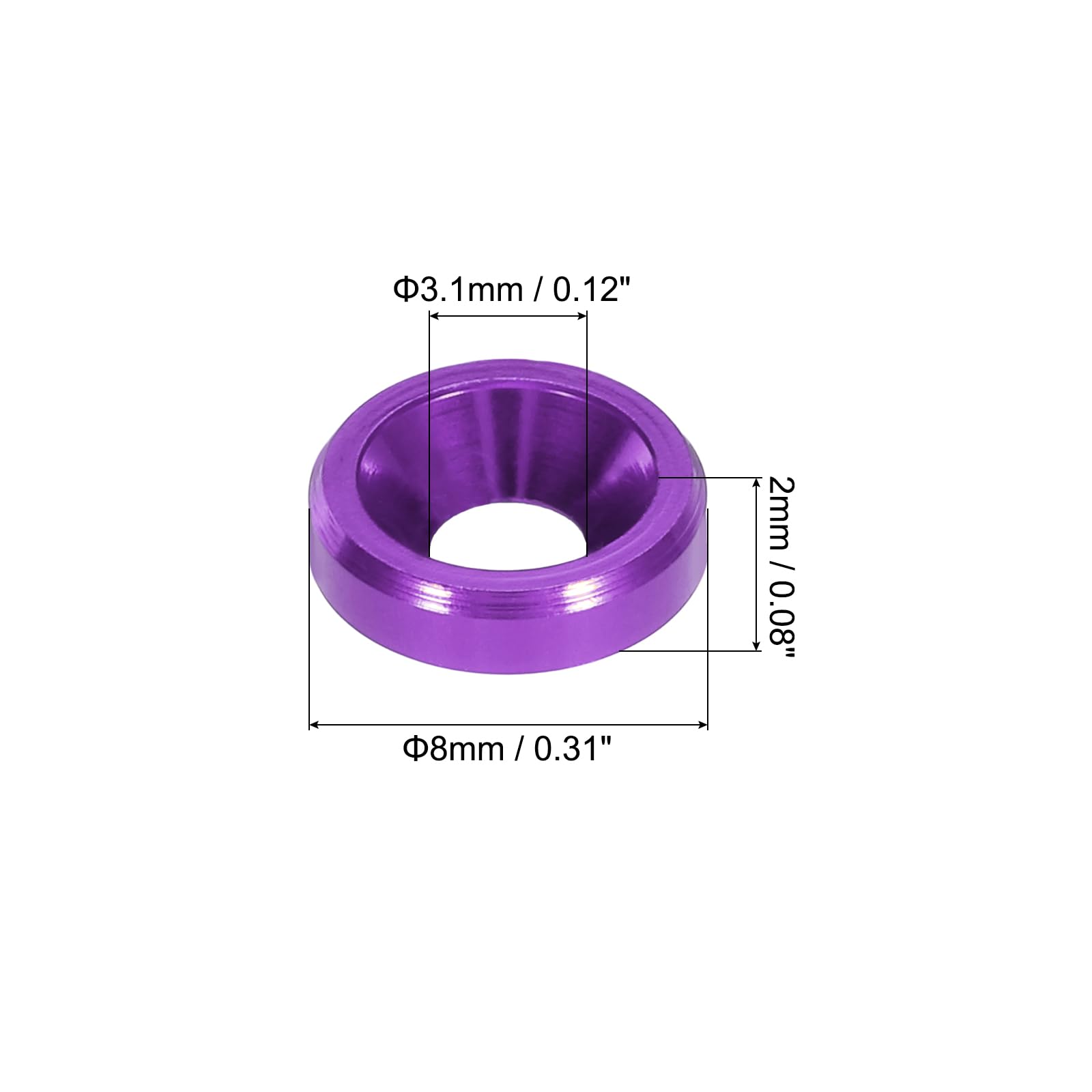 QUARKZMAN Podkładki stożkowe M3 Dia otwór 3,1 mm/0,12 uszczelki aluminium uszczelka podkładka głowica kubek do śrub Rc/Fpv/szt/dron mechaniczne części model 20 szt. (fioletowy)