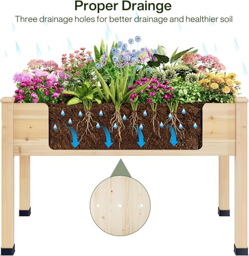 Image of Wood Raised Garden Bed, 48x24x30in Elevated Wooden Planter Box with Legs Standing Growing Bed for Backyard, Patio, Balcony with Bed Liner, 200 Pound Capacity 3PCS