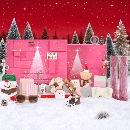 Image of Bearhug 2026 Advent Calendar for Teen Girls & Women, 24 Days Christmas Countdown Calendar Gift Set with Individual Box Packaging, Trend-Infused Beauty, Fashion & Lifestyle Gifts for Women (Pink & Gold, 2026 Upgraded Edition)