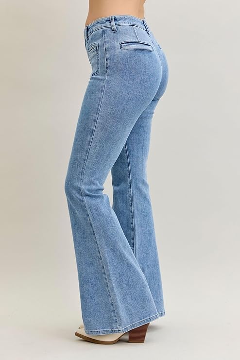 Judy Blue High Waist Flare Jeans for Women - Front Patch & Welt Pockets - 881055 - Image 2