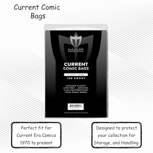 Image of Max Protection Max Pro Current Comic Bags - Archival Quality Acid-Free Storage for Comic Books - Crystal Clear 2 mil Polypropylene - 6-7 /8 inchx10-1 /2 Protection - (500 Bags)