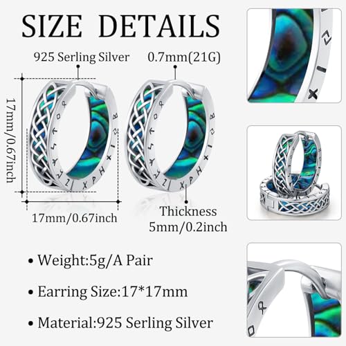 Odinstone Men Earrings Sterling Silver Vikings Celtic Earrings Nordic Runes Jewelry Hypoallergenic Stylish Hip Hop Hoop Earring for Women2